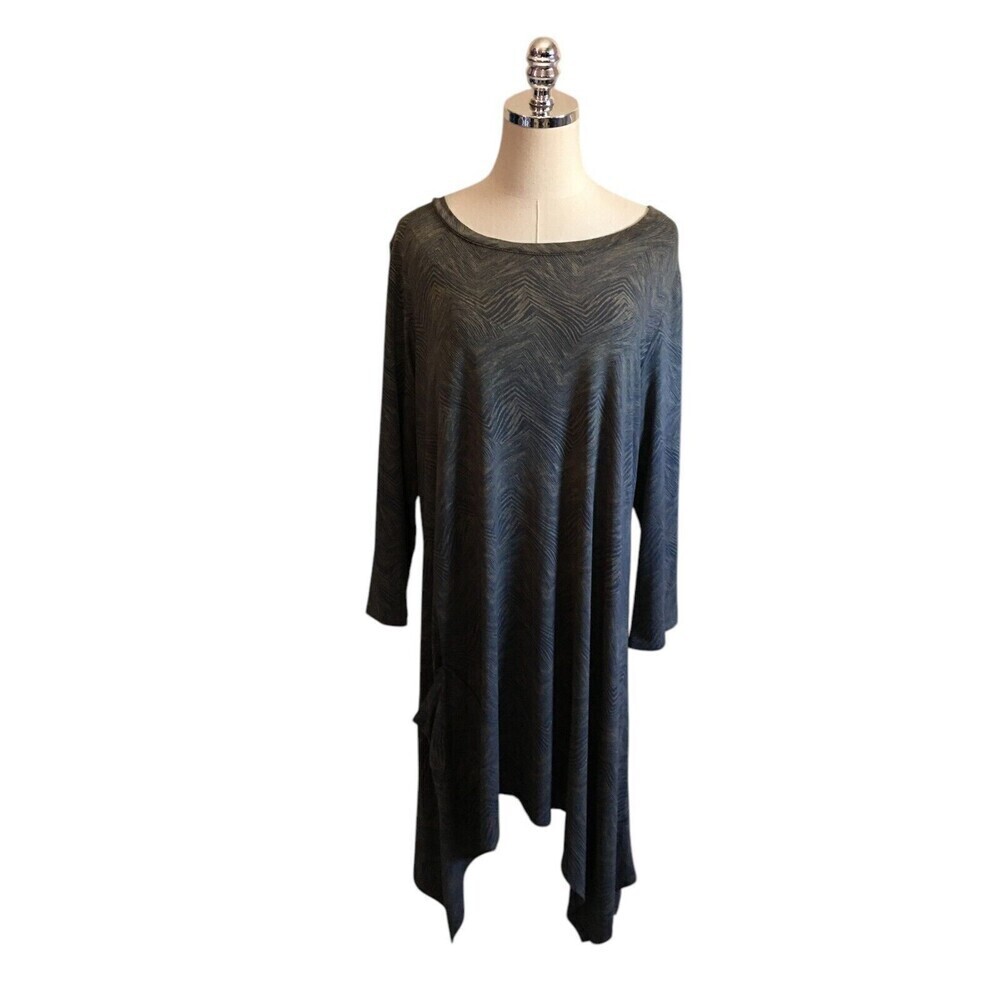 Cut Loose Dress Women's Size Large Gray Stripes Long Sleeve Mini Round Neck